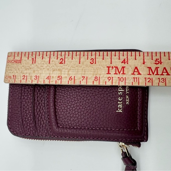 Kate Spade Knott Pebbled Leather Zip Card Holder Wallet Deep Cherry Burgundy New - Picture 8 of 11